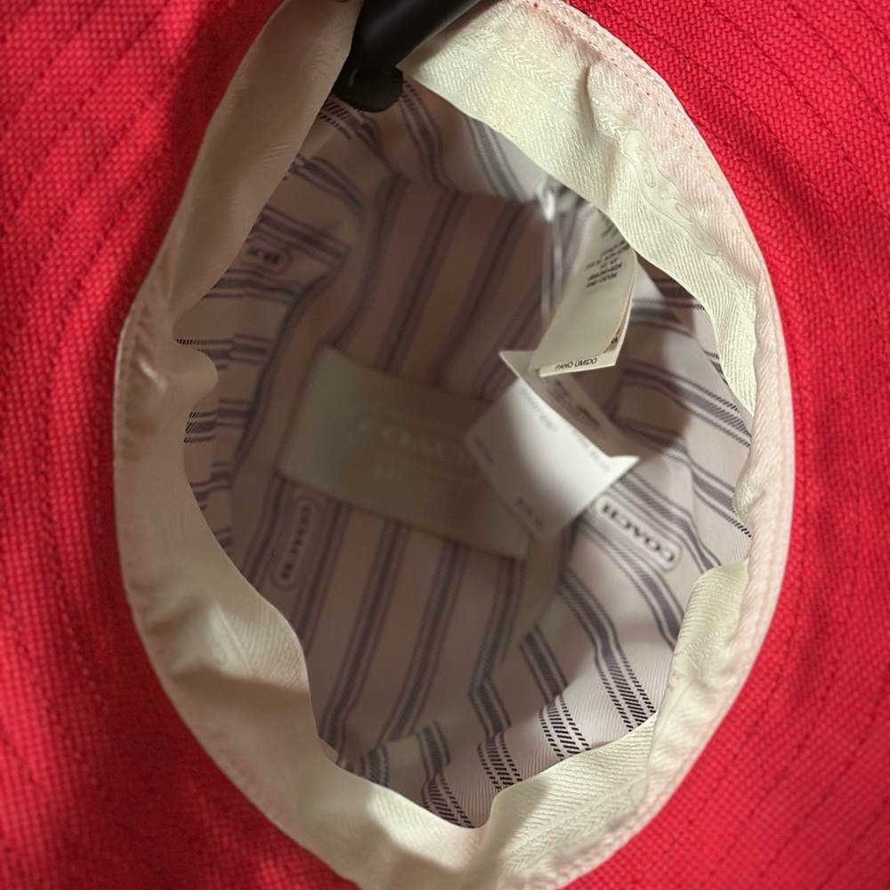 Coach | Red Bucket Hat with Gold Eyelet Band | Cotton / Leather Trim NWT 🏷️ XS/S - Picture 5 of 16